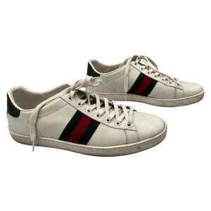 Gucci Sneakers Shoes Ace Web Stripe Leather Low Top White Red Green Size 38 / 8